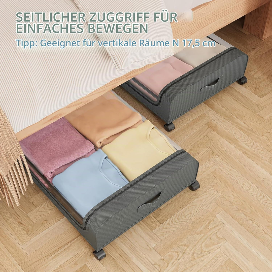 2 Stück Unterbettkommode mit Rollen,Aufbewahrungsbox mit Rollen 360° Drehung und Sichtfenster Deckel