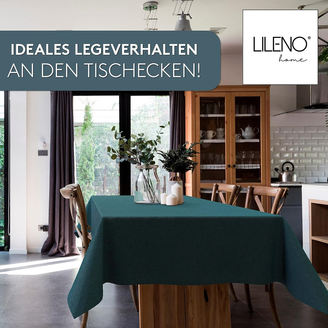LILENO HOME Tischdecke abwaschbar [130x160cm] in Petrol - Gesäumte Polypropylen Gewebe Tischdecke wa