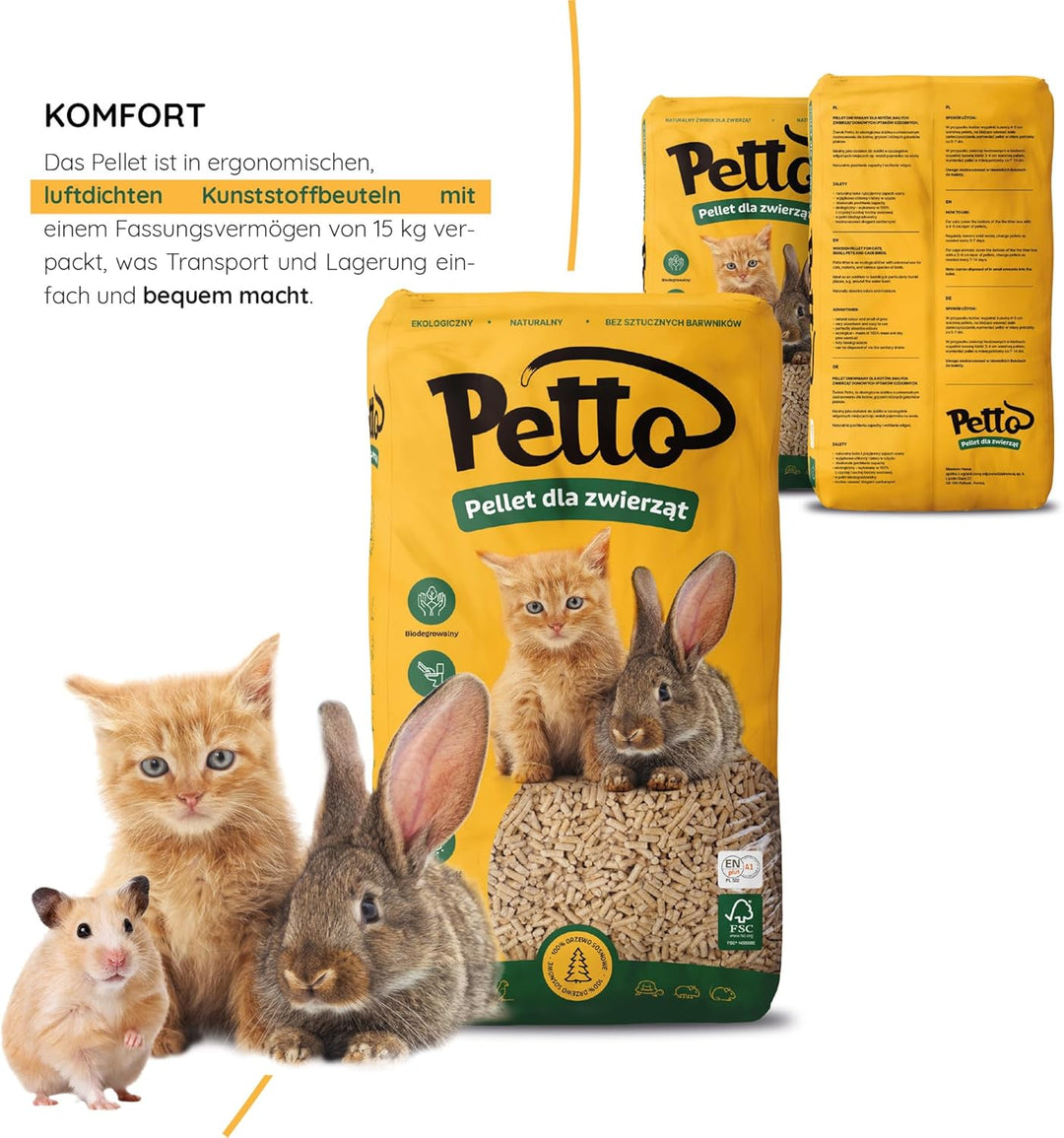 Katzenstreu 5 kg - Holzstreu für Geruchs und Feuchtigkeitskontrolle - Öko 100% Kieferholz - Komposti