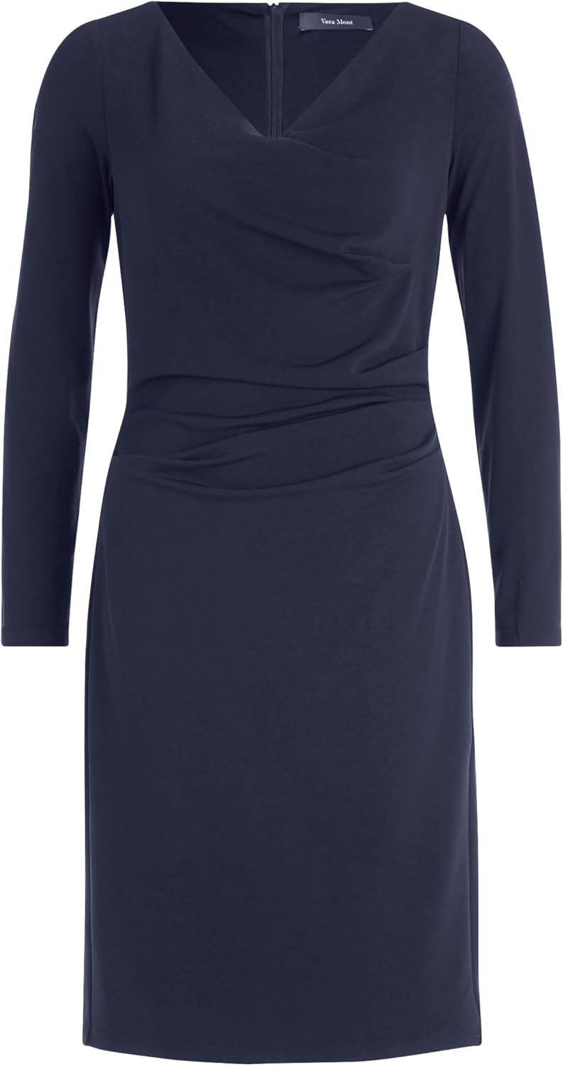 Vera Mont Damen Cocktailkleid mit V-Ausschnitt 42 Blau, 42 Blau