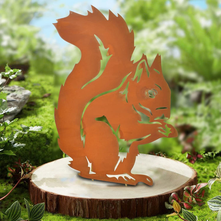 Metall Deko Eichhörnchen Figure, Eisen Gartendeko für Balkon & Terrasse, Höhe 28 CM breit 21 CM