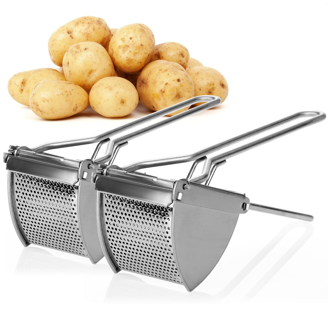 com-four® 2x Kartoffelpresse aus rostfreiem Edelstahl, spülmaschinengeeignet - Spätzlepresse - Spagh