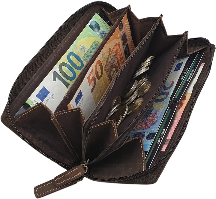 Grosse Vollrindleder Damen Geldbörse / Geldbeutel / Portemonnaie / Geldtasche / Portmonee rundherum
