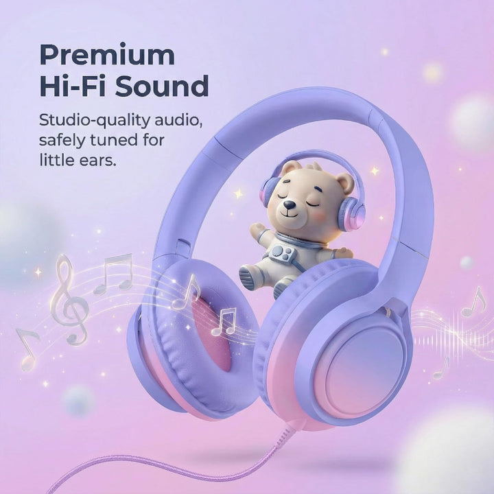 Kinder-Over-Ear-Kopfhörer, 85/94 dB, Mikro, USB-C-Adapter, Pink | 85/94-dB-Lautstärkeregelung, faltb