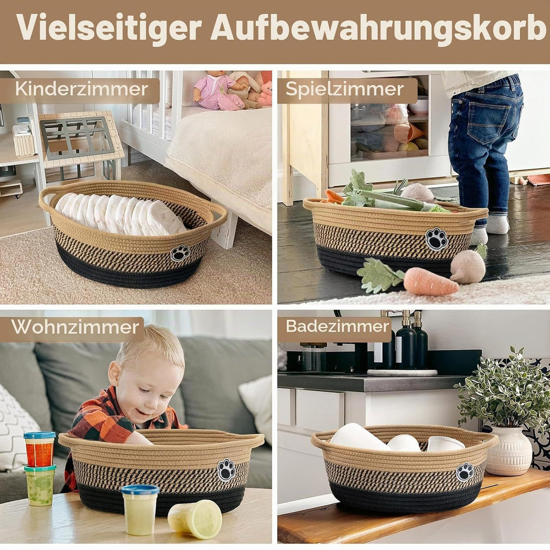 TIMEYARD Hundespielzeugkorb Geflochten Aufbewahrungskorb 30x20x13cm Schwarz | Niedlicher Korb für Hu