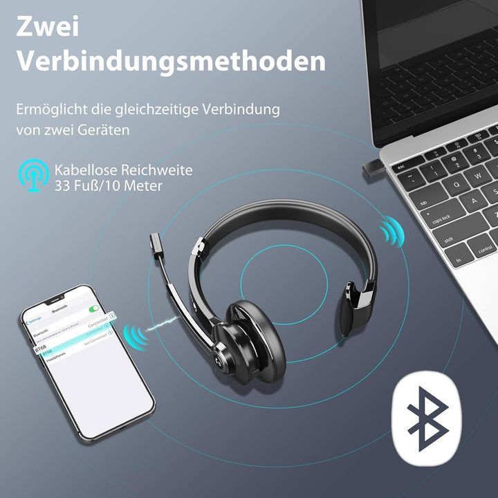 Earbay Headset mit Mikrofon Bluetooth, Kabelloses Headset mit Rauschunterdrückung, inklusive USB-Don