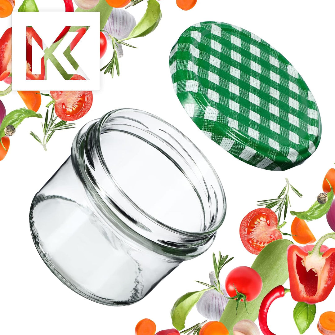 KADAX 20er Set Marmeladengläser 235ml TO82 Grün kariert, Einmachgläser Vorratsgläser Mason Jar mit S