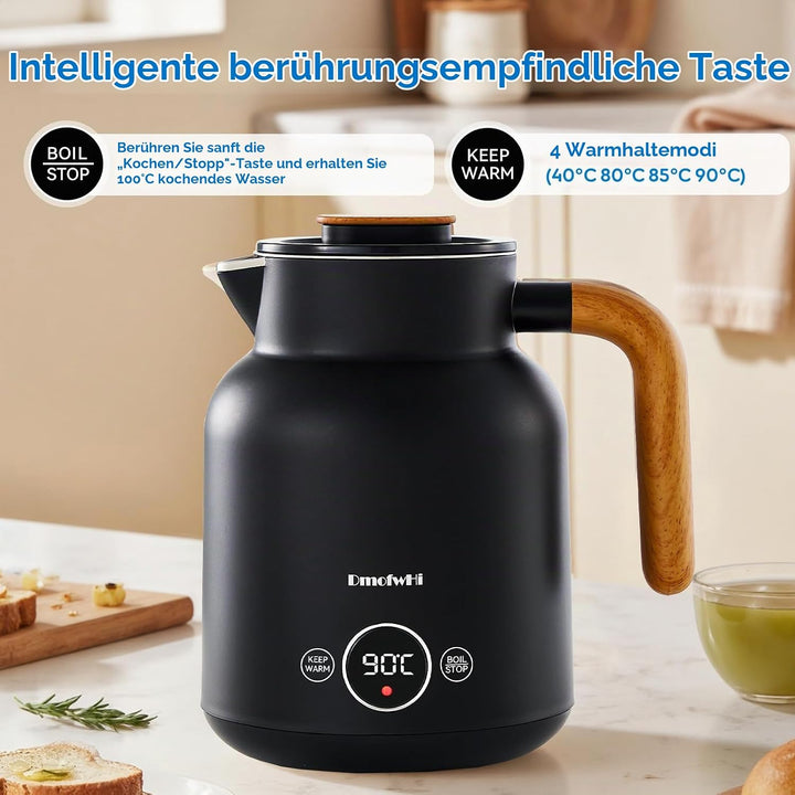 DmofwHi Edelstahl Wasserkocher mit Temperatureinstellung | 1.0L, 1000W | Teekocher mit Temperaturanz