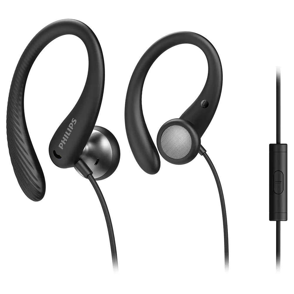 Philips Audio TAA1105BK/00 Sports Headphones with Microphone, In-Ear Headphones (Flexible Ear Hook,