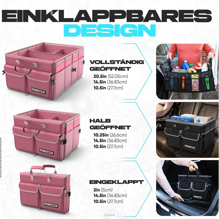 FORTEM Kofferraum Organizer, Kofferraumtasche, Zusammenklappbarer Auto Organizer Kofferraum mit Fäch