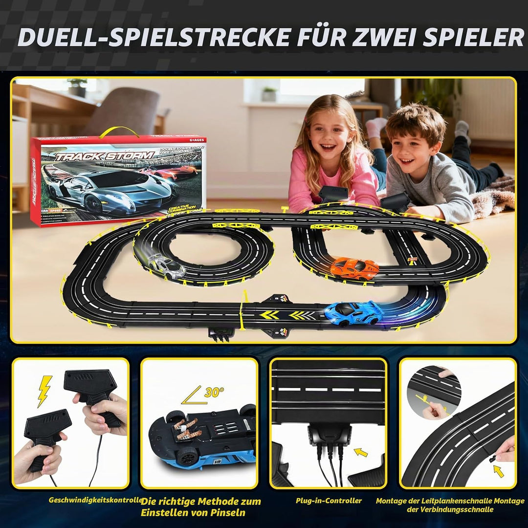 FORMIZON Elektrische Rennbahn Kinder, Doppelte Elektrische Rennstrecke Spielzeug mit 2 Handreglern,