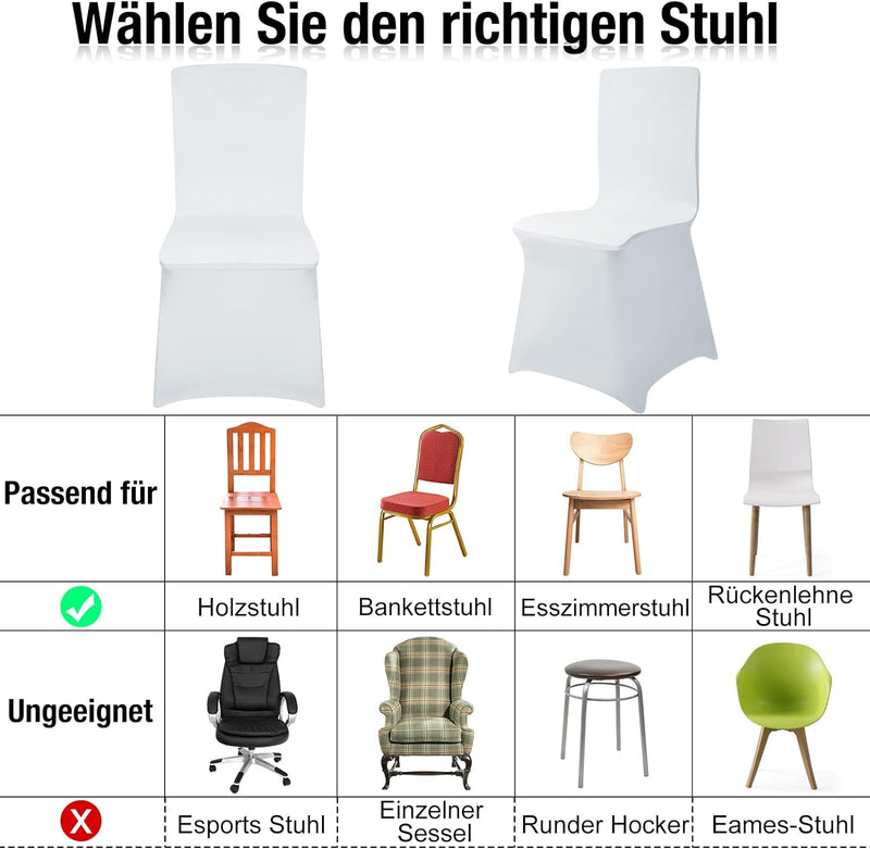 AufuN Stuhlhussen Stretch 100 stück Weiss Stretchhusse Universell Moderne Stuhl Husse Abdeckung im L