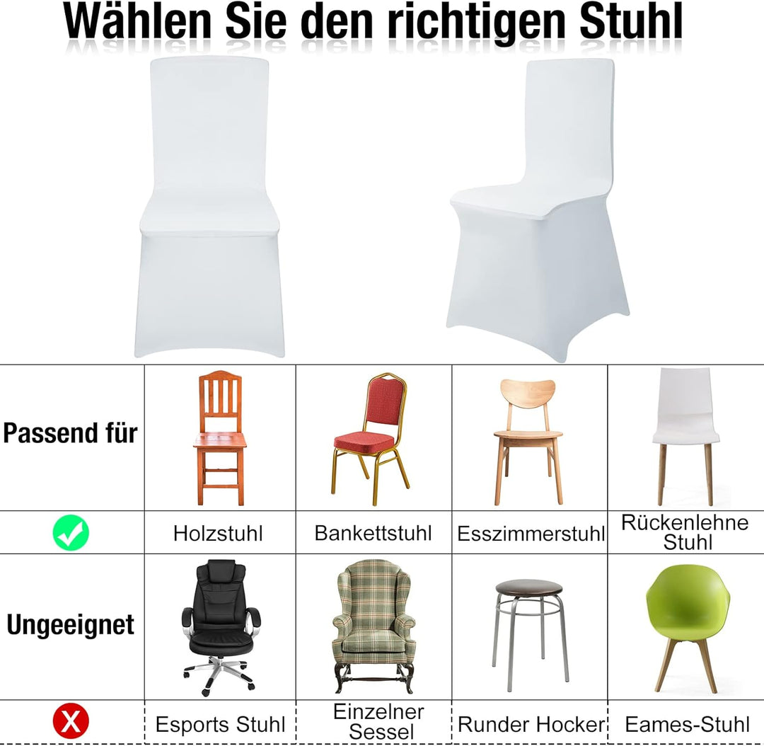 UISEBRT 50 Stück Universell Stuhlhussen Stretch Weiss Stuhlbezüge Moderne für Hochzeiten und Feiern