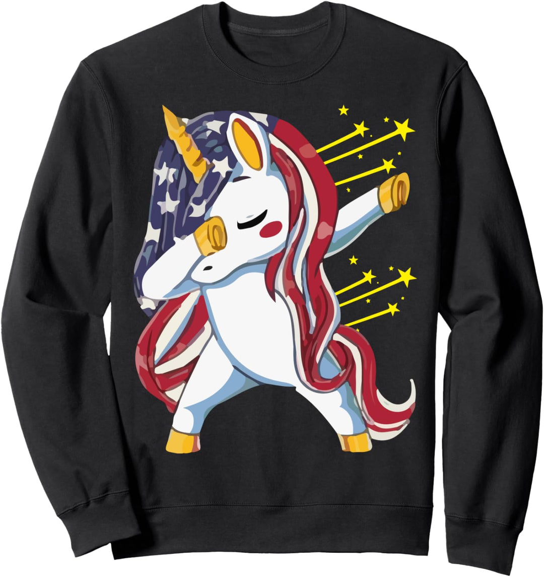 Amerikanische Flagge Einhorn 4. Juli Patriotische Mädchen Sweatshirt