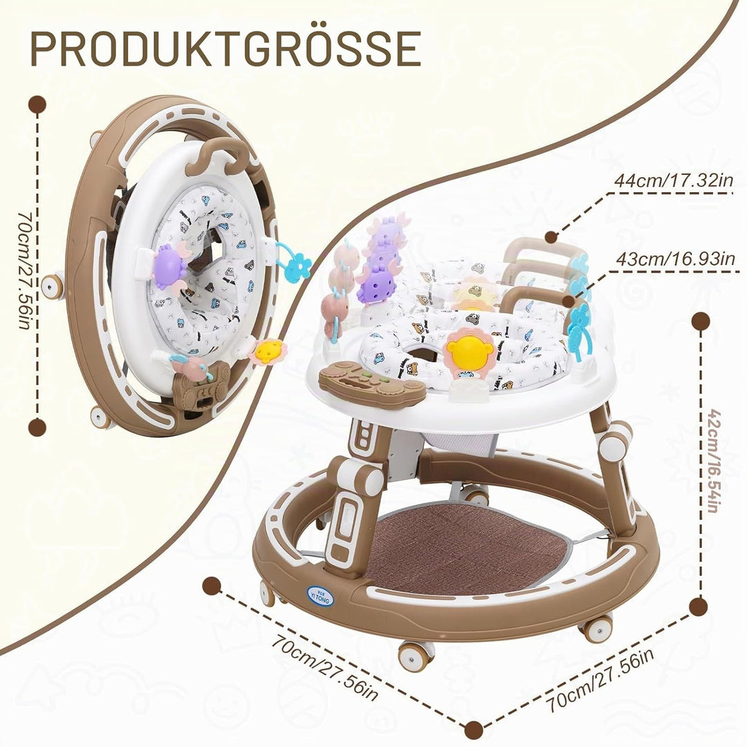 Baby Lauflernhilfe 5in1 mit Musikspielzeug, Fussstütze, 360-Grad-Stummschaltung, 6 Räder, 360° Rotat