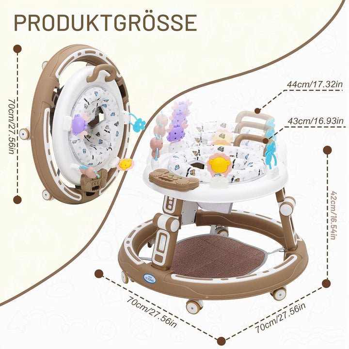 Baby Lauflernhilfe 5in1 mit Musikspielzeug, Fussstütze, 360-Grad-Stummschaltung, 6 Räder, 360° Rotat