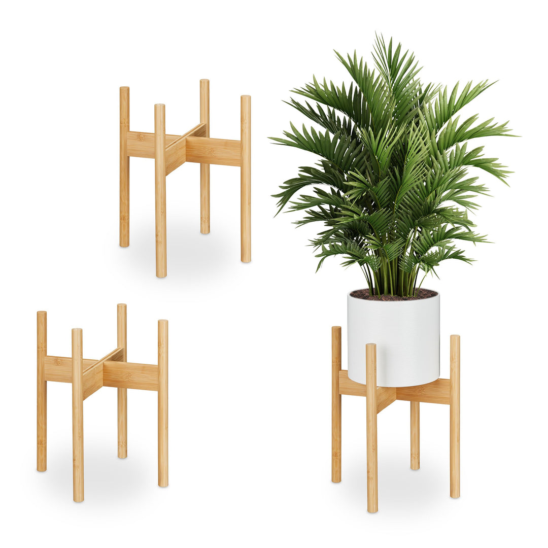 Relaxdays Pflanzenständer Bambus, 3er Set, Übertopfständer innen, Blumentöpfe bis D: 29 cm, Pflanzen