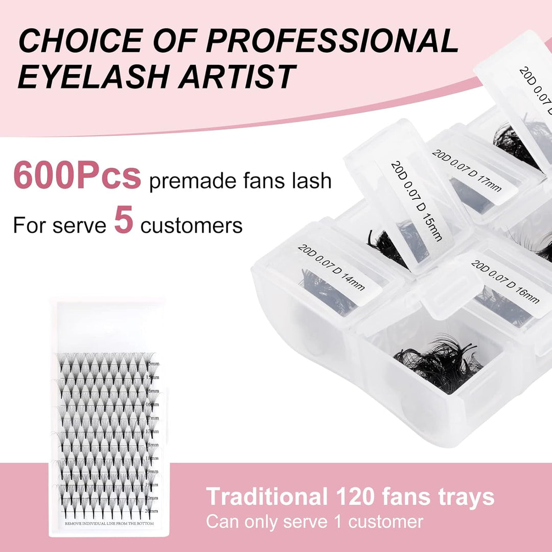 FADLASH 2024 Version Wimpern Extension Vorgefertigte Fächer Premade Professionell Mixed 600pcs 20D 1