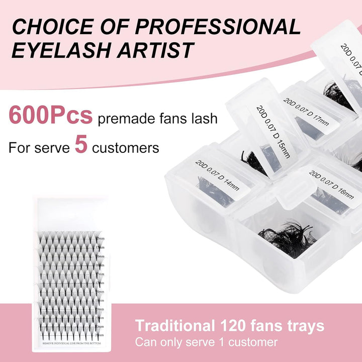 FADLASH 2024 Version Wimpern Extension Vorgefertigte Fächer Premade Professionell Mixed 600pcs 20D 1