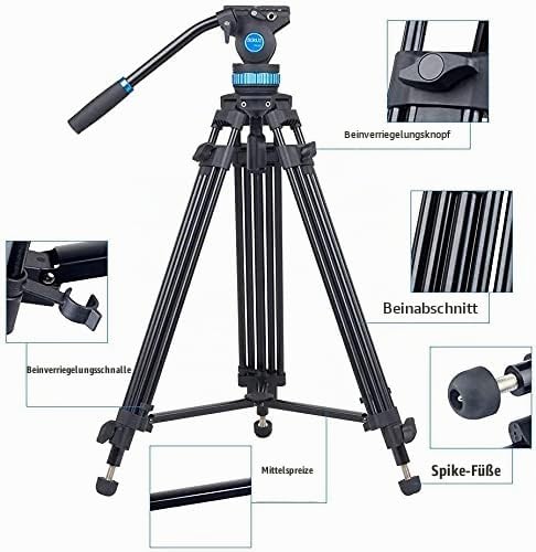 SIRUI Video Tripod Stativ SH15,Aluminium Travel Videostativ mit 360°Fluidkopf,155cm, Max Load 10KG N