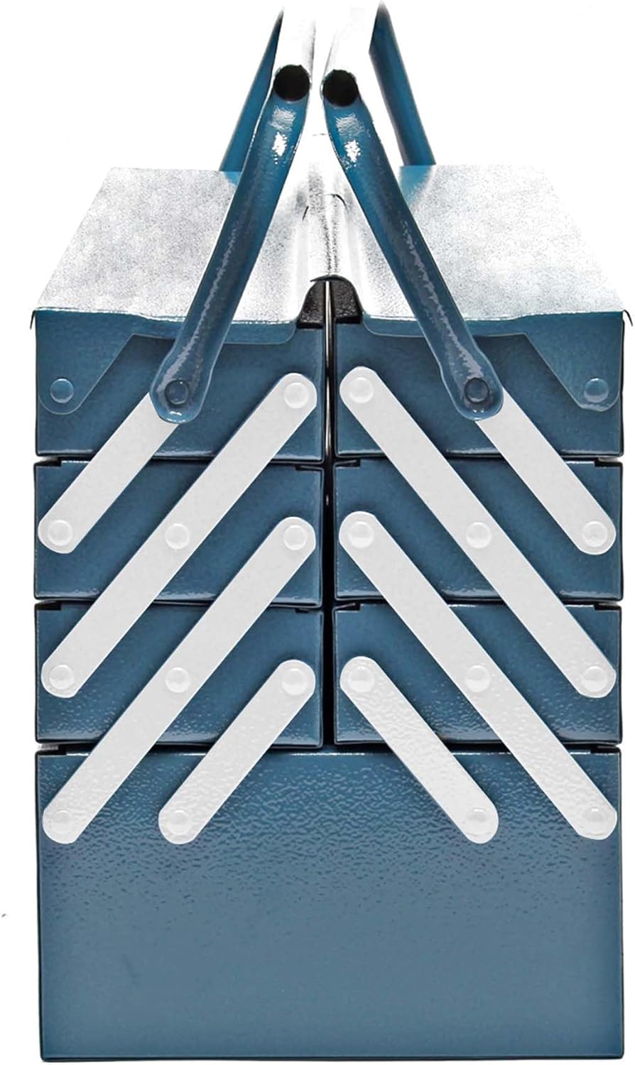 Wiltec Werkzeugkiste 420x200x250mm aus Stahl mit 7 Fächern, beständiger Werkzeugkasten mit Handgriff