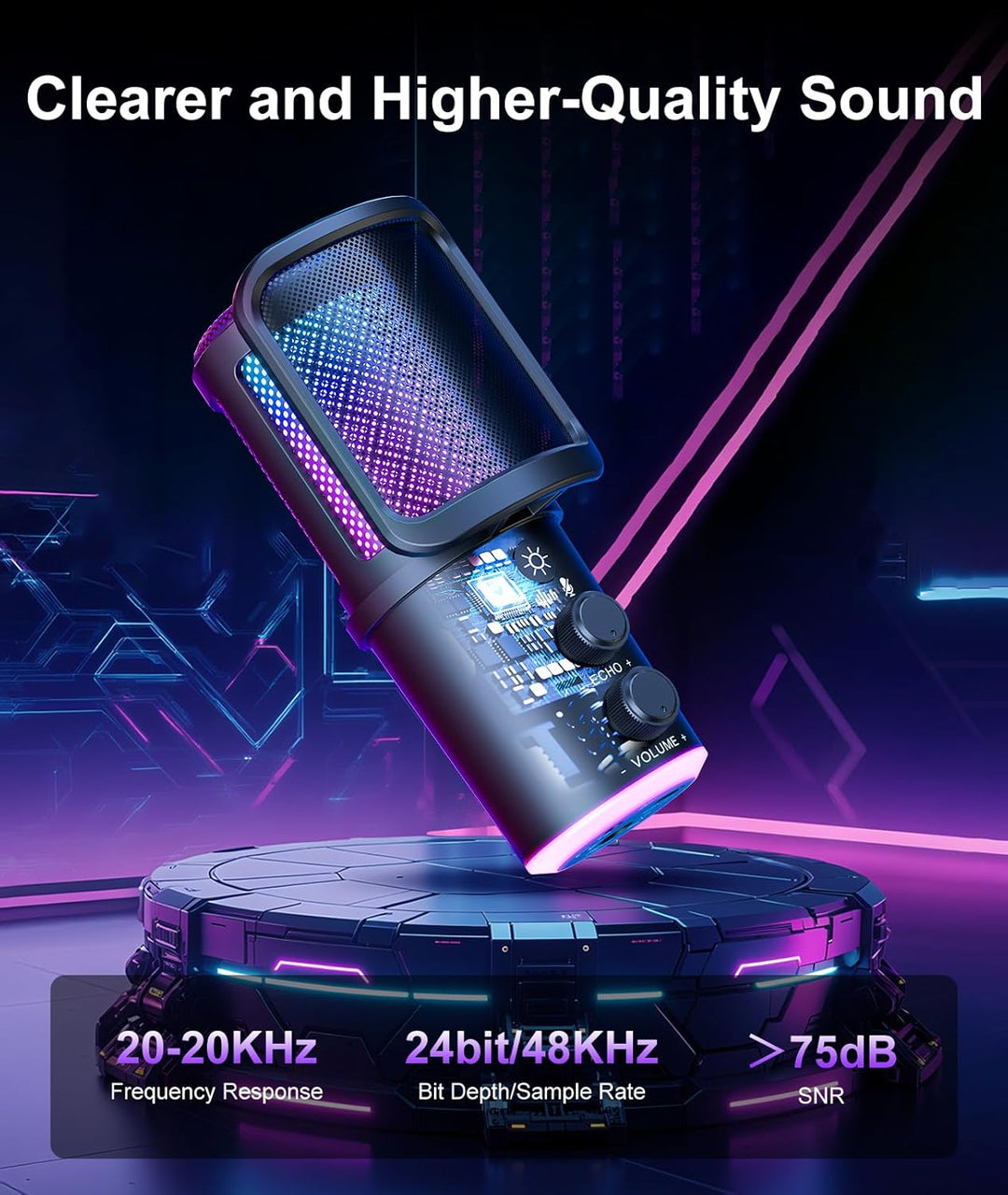 Gaming USB Mikrofon Kit mit Galgenarm - RGB Kondensator Mikrofon mit Geräuschunterdrückung, Stummsch