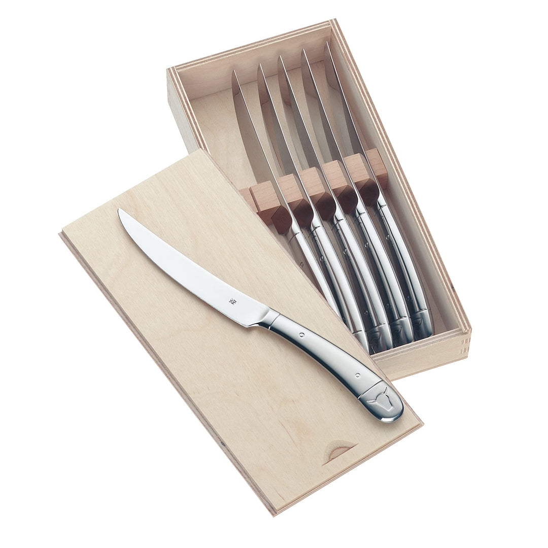 WMF Steakmesser Set 6-teilig, Pizzamesser, Cromargan Edelstahl poliert, Wellenschliff, spülmaschinen