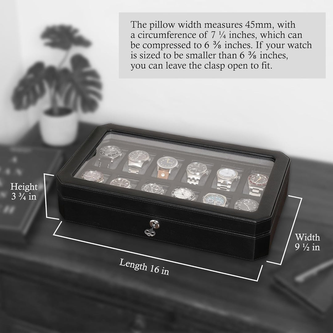 ROTHWELL 12 Slot Leder Uhrenbox für Herren - Luxus Uhrenetui Display Organizer, Herren Aufbewahrungs