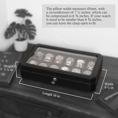 ROTHWELL 12 Slot Leder Uhrenbox für Herren - Luxus Uhrenetui Display Organizer, Herren Aufbewahrungs