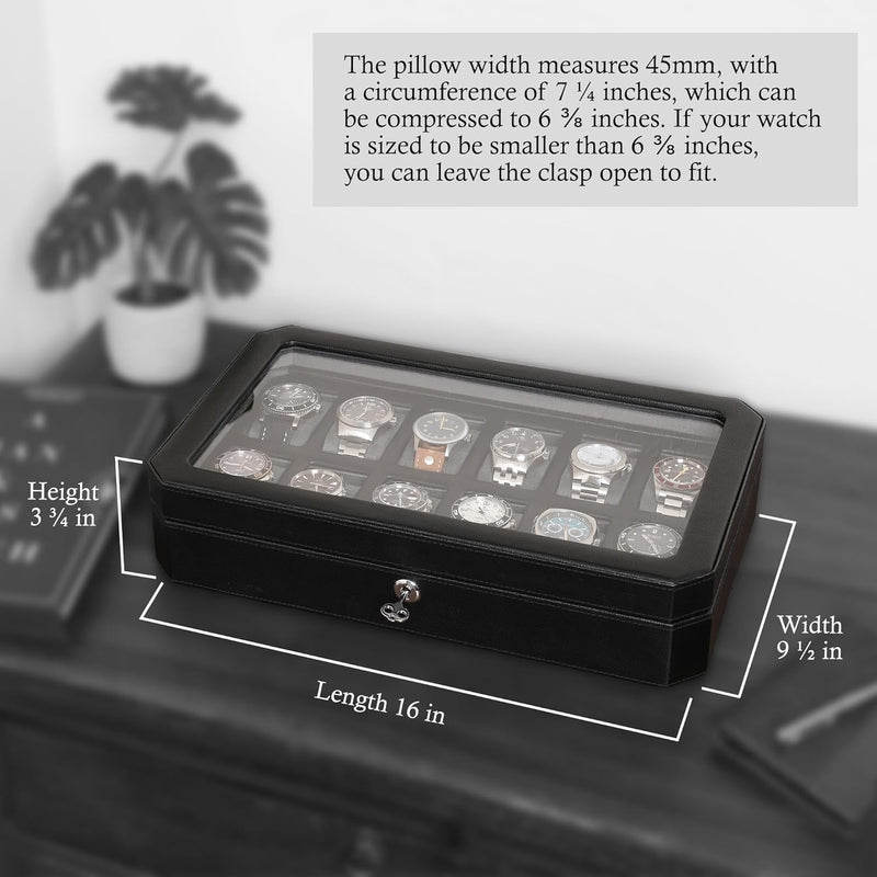 ROTHWELL 12 Slot Leder Uhrenbox für Herren - Luxus Uhrenetui Display Organizer, Herren Aufbewahrungs