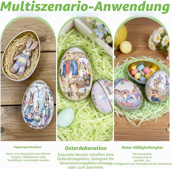 Ostereier Keksdose Metall, 6 Stück (2 kleine + 2 mittlere + 2 grosse) Oster eier Süssigkeiten Kasten