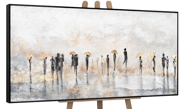YS-Art XXL Abstrakt Acryl Gemälde auf Leinwand mit Rahmen Sommerregen handgemalte Wandbilder Wohnzim