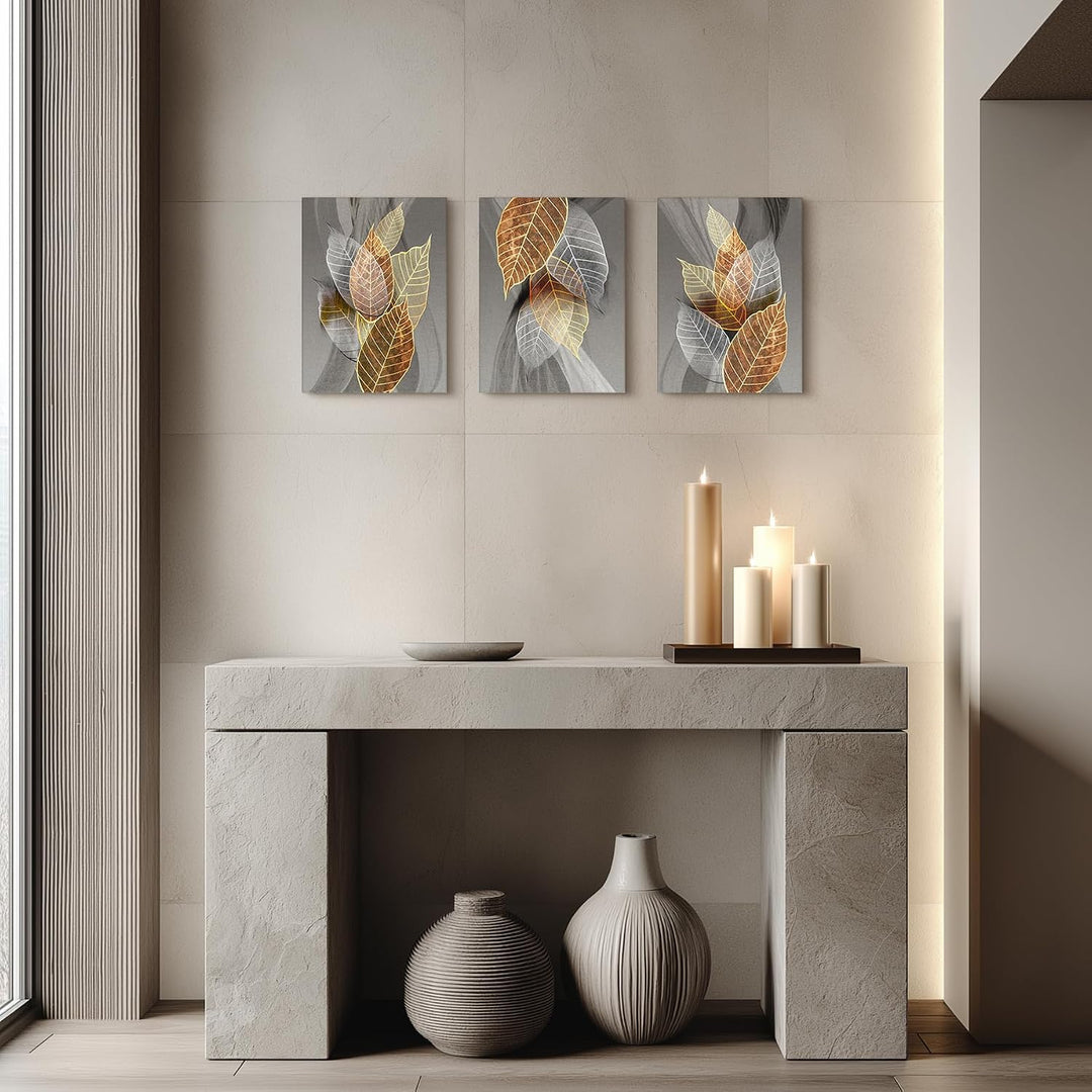 hyidecorart Bilder Blätter, Natur Golden Pflanzen Blatt Wandbild, Modern Leinwandbild für Wohnzimmer