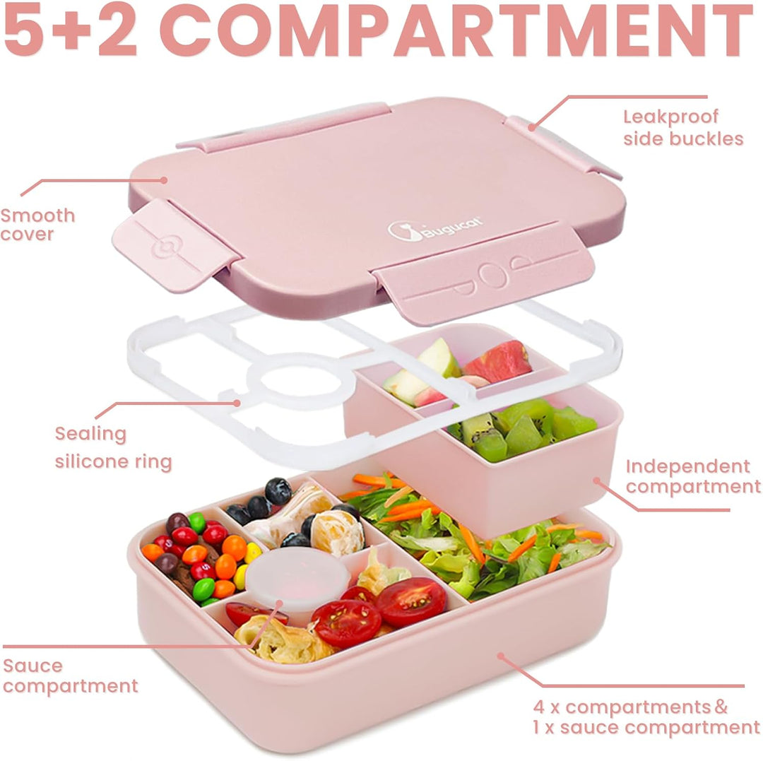 Bugucat Brotdose Kinder mit 5 Fächern 1300ML, Auslaufsicher Lunchbox Kinder, Bento Box Brotdosen mit