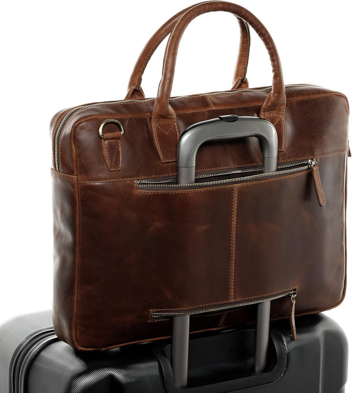 SID & VAIN Laptoptasche schmal Boston aus Premium Leder I Business-Tasche gross für Herren und Damen