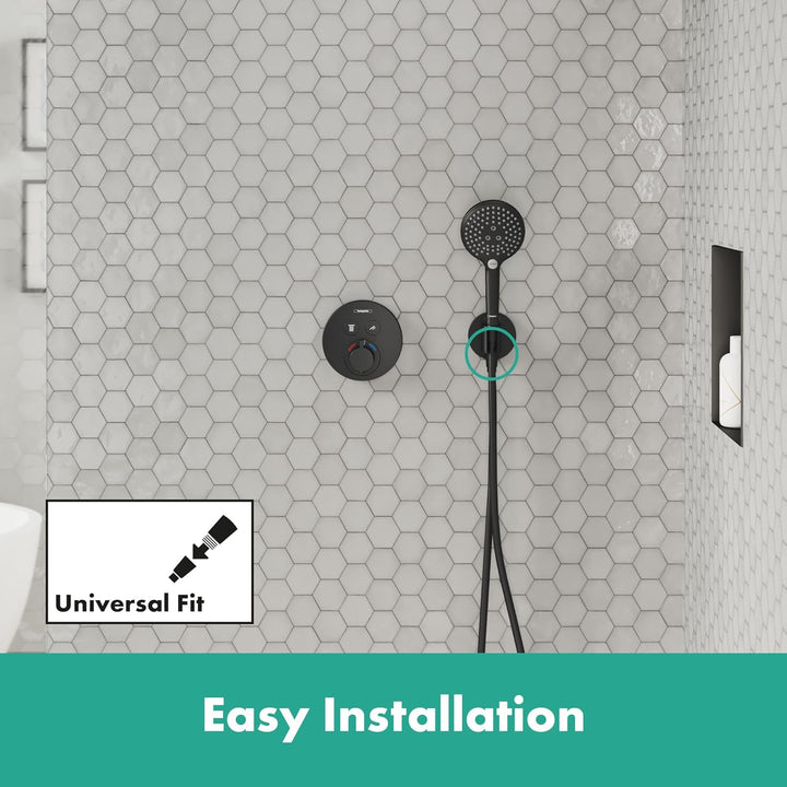hansgrohe Wandanschluss mit Duschkopfhalterung FixFit S, Mattschwarz, Mattschwarz