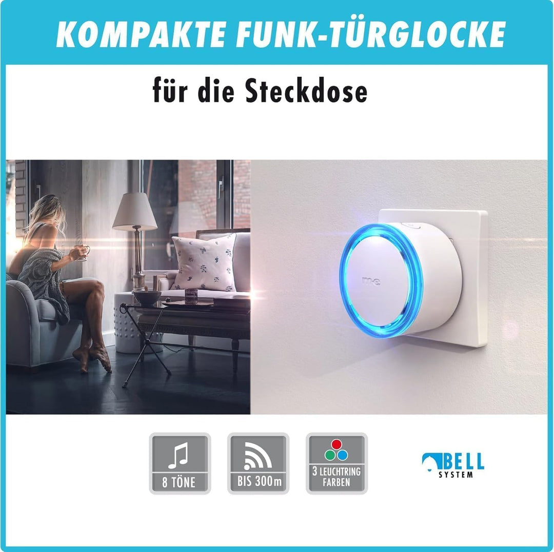 m-e Funk-Klingel Weiterleitung | Erweiterbare Türklingel für Steckdosenbetrieb | Bestehende Klingela