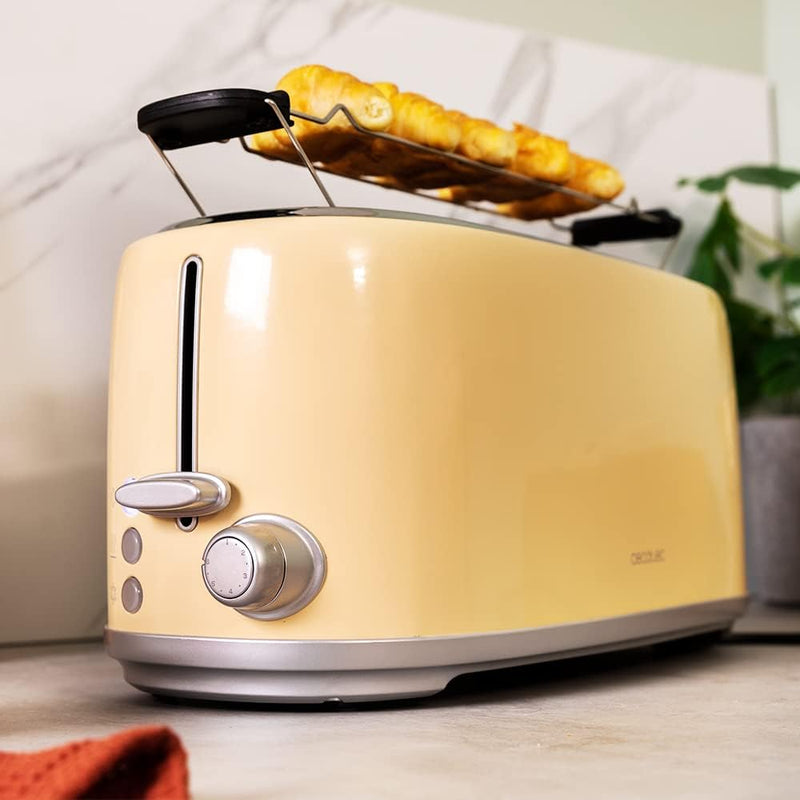 Cecotec Toaster Toast&Taste 1600 Retro Double Beige, 4 Scheiben, 1630 W, 2 Schlitze mit 3,8 cm Breit