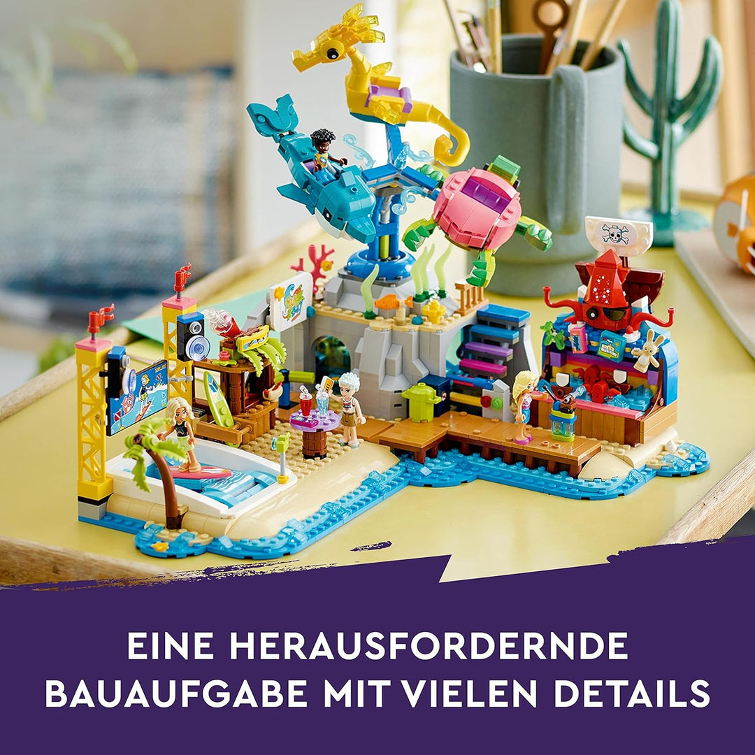 LEGO 41737 Friends Strand-Erlebnispark, Kirmes-Set mit Technic-Elementen, Delfin, Schildkröte und Se