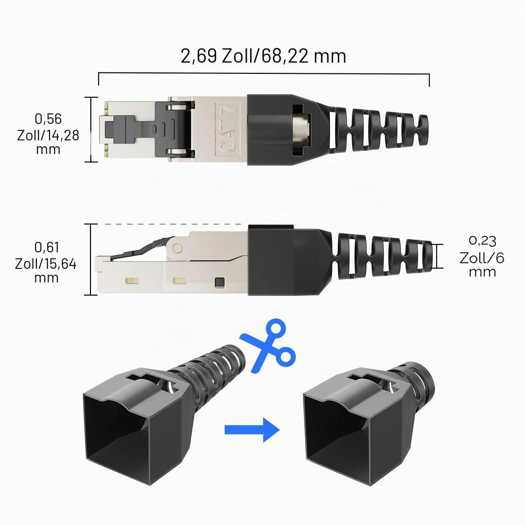 iwillink RJ45 Stecker Werkzeuglos, CAT7 Netzwerkstecker, LAN Stecker Ethernet Verlegekabel 10Gbit/s,