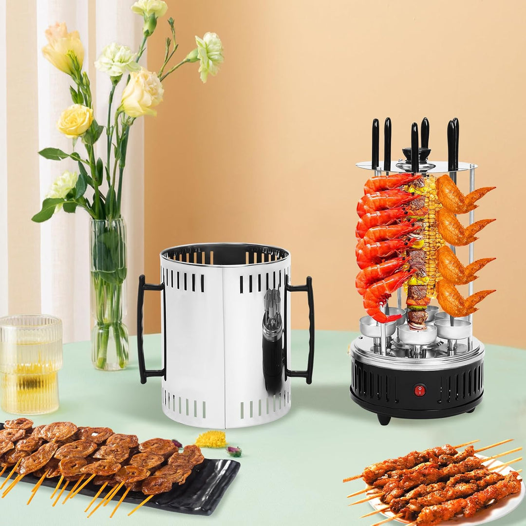 Elektrogrill Schaschlikgrill mit Motor Vertikaler Dönerspiess mit 6 Schaschlikspiesse 1000w Dönergri