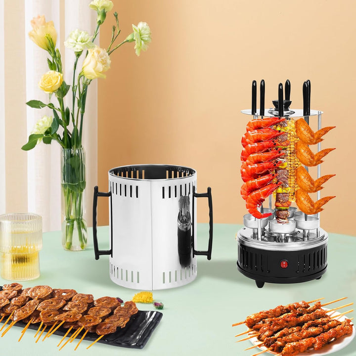Elektrogrill Schaschlikgrill mit Motor Vertikaler Dönerspiess mit 6 Schaschlikspiesse 1000w Dönergri