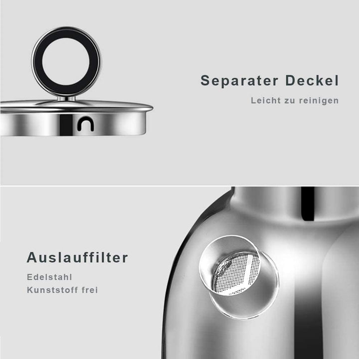 ASCOT Wasserkocher Edelstahl, Elektrischer Wasserkessel Geschenke für Männer/Frauen/Familie 1,5 lite