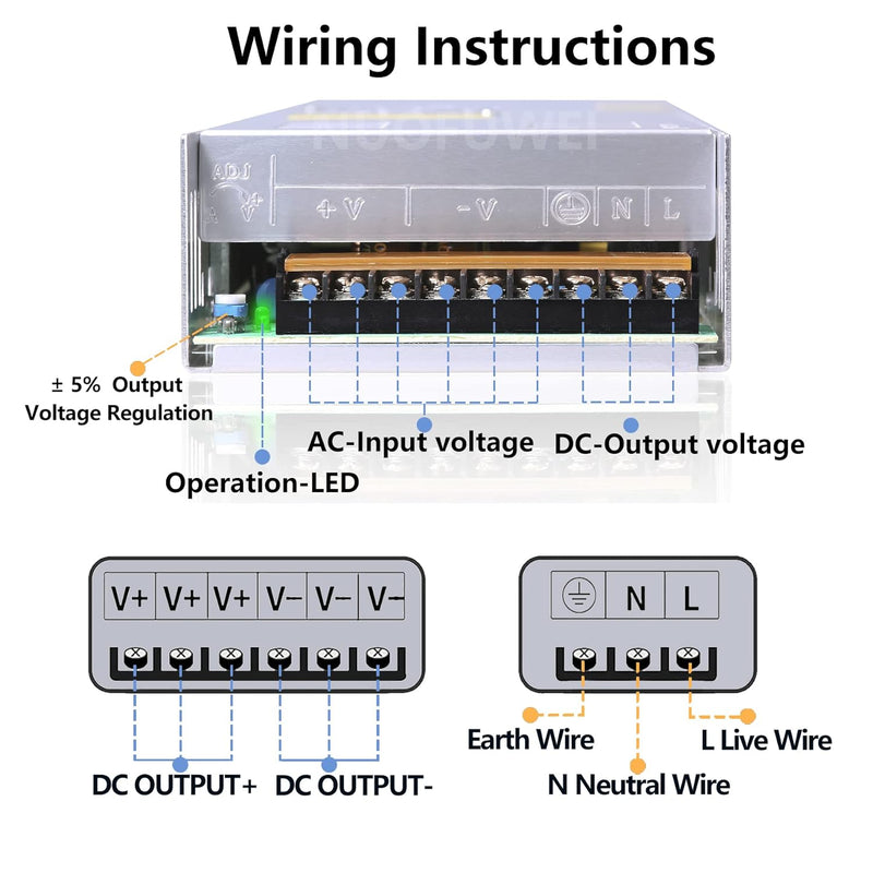 DC 36V 16.6A 600W Netzteil 230V AC auf DC 36Volt Schalternetzteil Transformator Adapter Trafo 36V 60