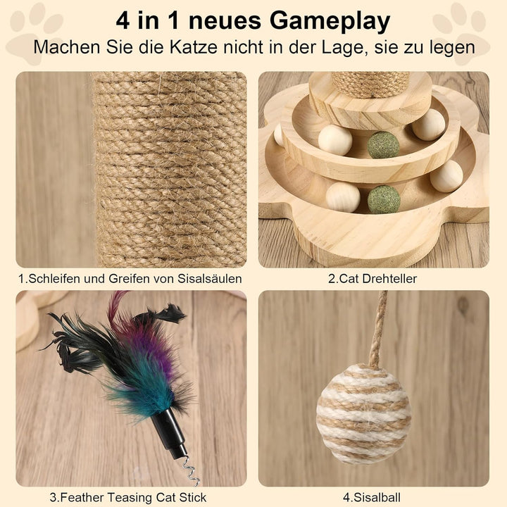 Kratzbaum für Katzen, 40cm Kratzpfosten Katzenkratzbaum Spielzeug mit Ball, Lagiger Drehteller, Fede