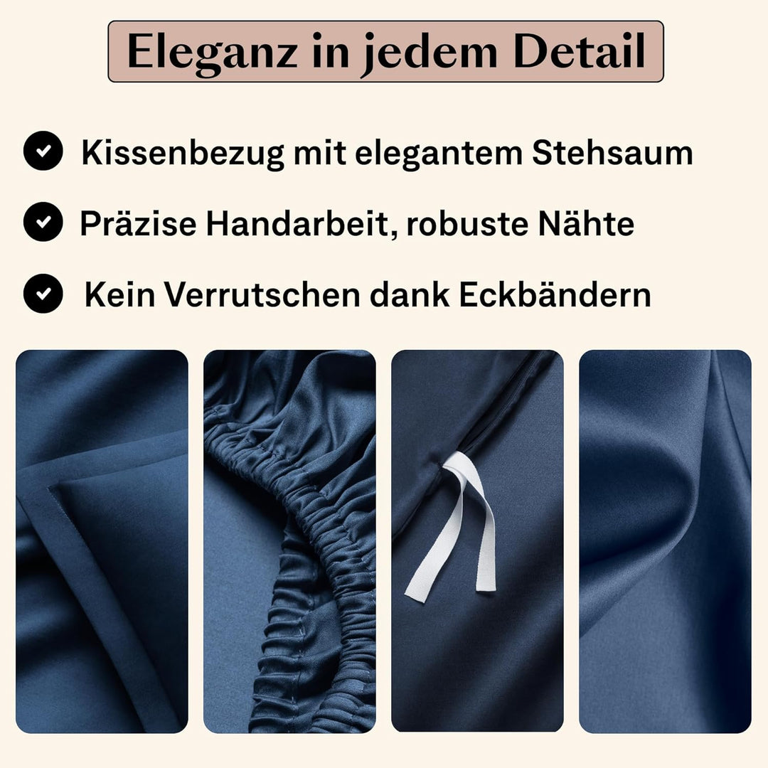 Amqua Mako Satin Bettwäsche Set 155x220cm + Kissenbezug 40x80cm, 100% ägyptische Baumwolle (Zertifiz