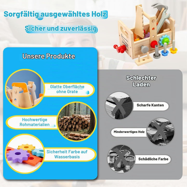 Montessori Spielzeug ab 2 3 4 5 Jahre,Holz werkzeugkoffer Kinder 29 Stück,motorikspielzeug,Hochwerti