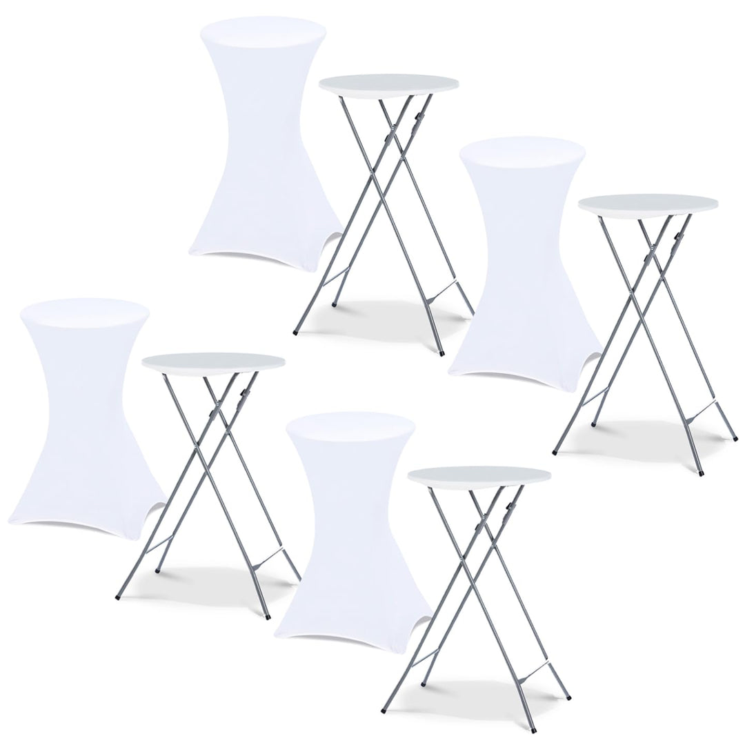 IDMarket - Set mit 4 hochklappbaren Tischen, 105 cm und 4 Bezügen, weiss