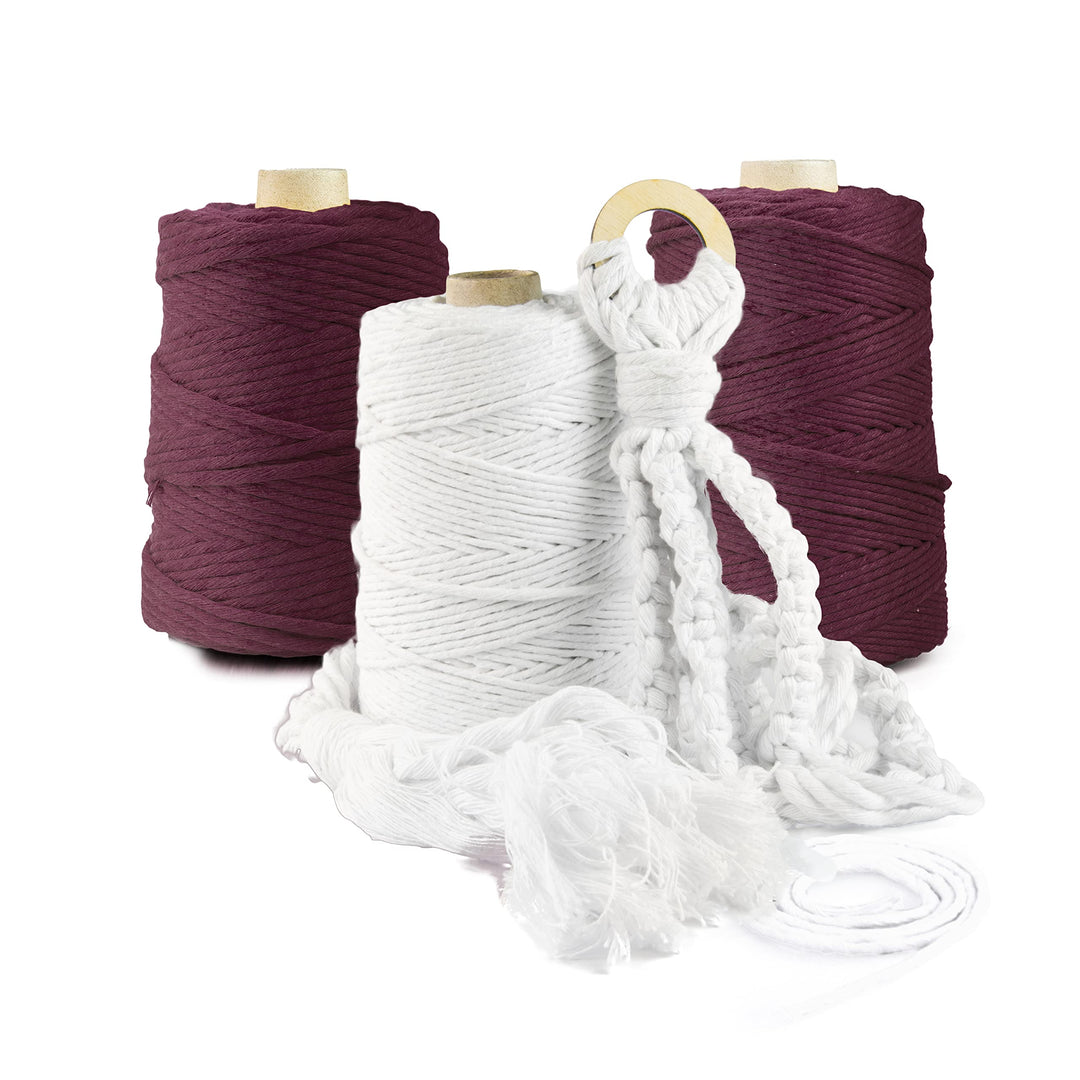 Seiletech.de Premium MAKRAMEE GARN | 500m | 5mm | Purpurfarbig | 100% Baumwolle | Kordel Natur | Bau