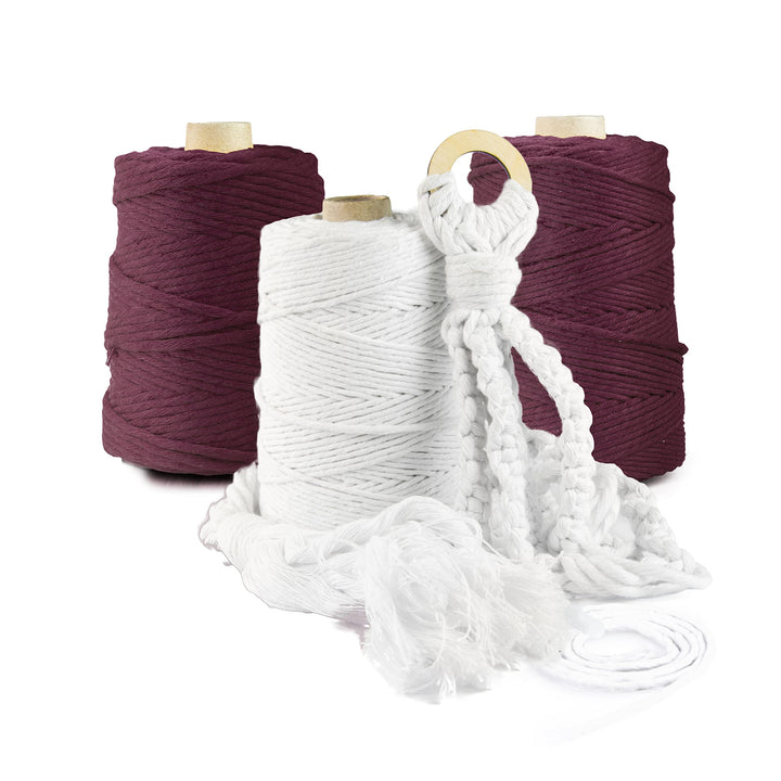 Seiletech.de Premium MAKRAMEE GARN | 400m | 5mm | Purpurfarbig | 100% Baumwolle | Kordel Natur | Bau